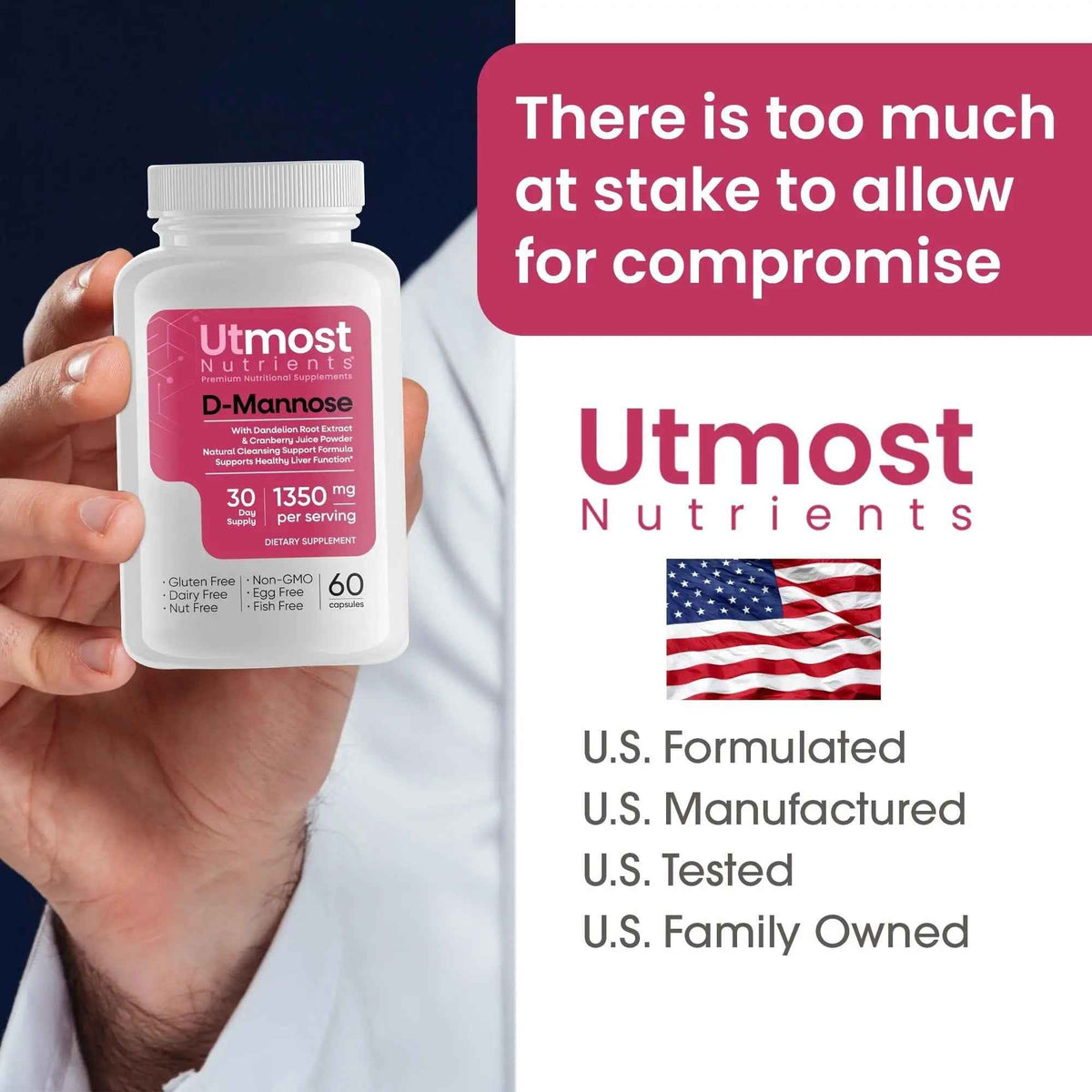 Utmost Nutrients Urinary Defense D-Mannose Supplement - Urinary Health for Women - Optimized Clinical Strength Formula Cleanses, Flushes and Rebuilds The Urinary System