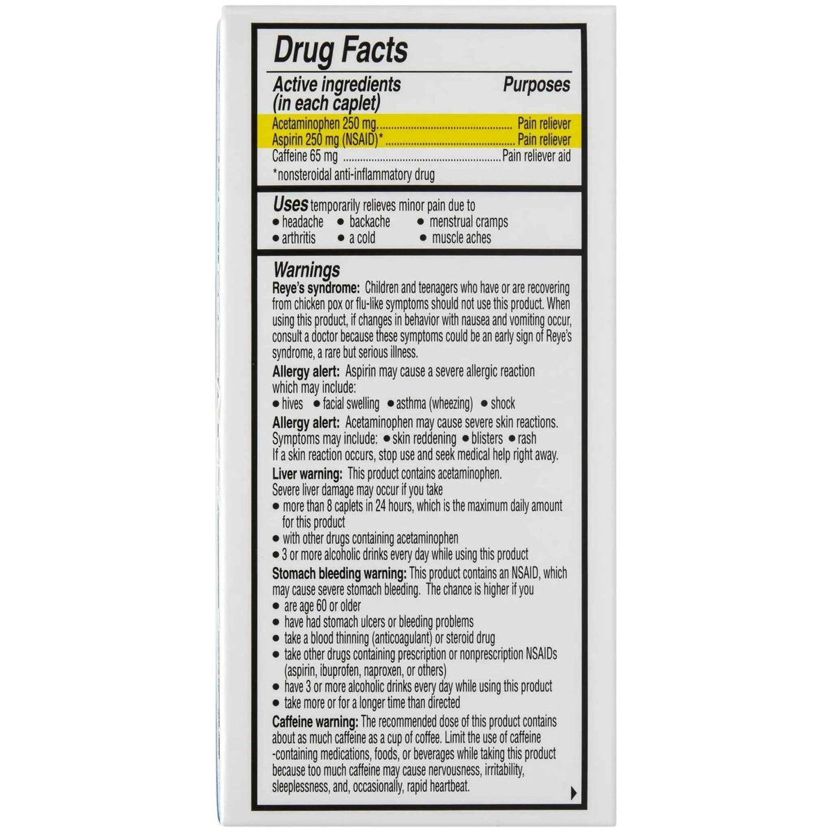 Vanquish Headache Relief, Acetaminophen, Aspirin, Caffeine, 100 Caplets, Packaging May Vary