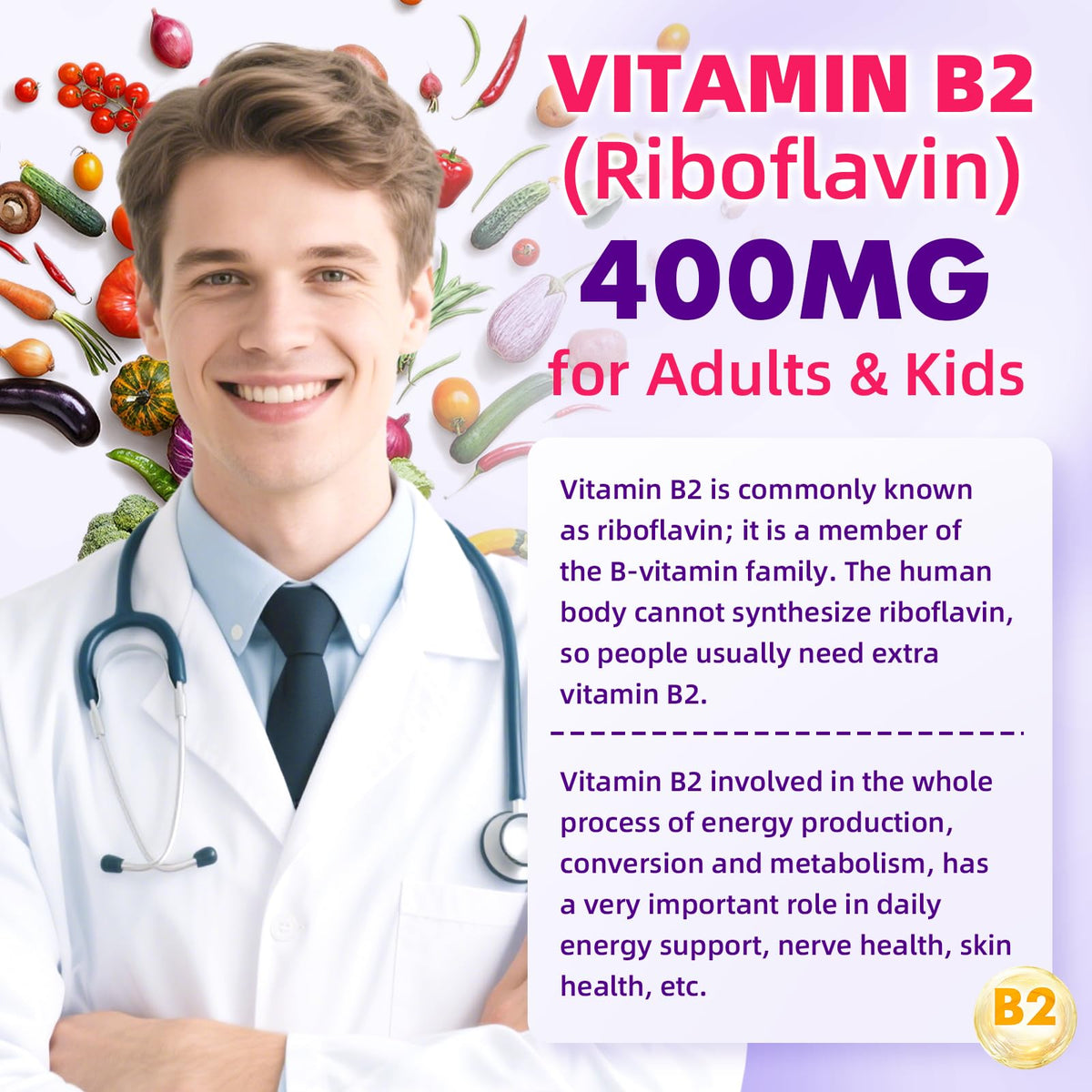 VCCHUYH Vitamin B2 Gummies for Kids & Adults, VIT B2 Riboflavin 400mg Supplement with Magnesium for Migraine Relief & Nervous System Support, Non-GMO - PrimeBioHealth - canada supplements