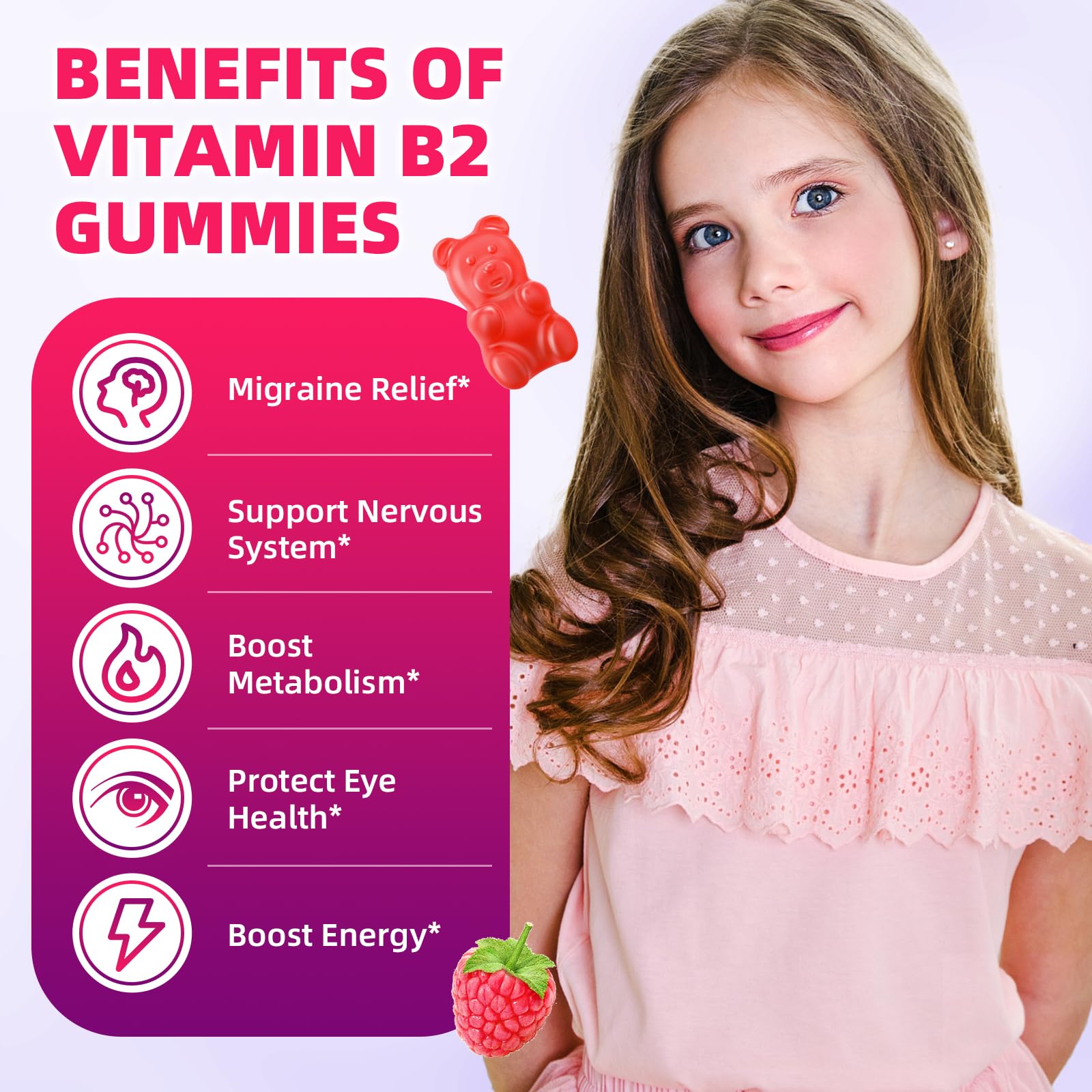 VCCHUYH Vitamin B2 Gummies for Kids & Adults, VIT B2 Riboflavin 400mg Supplement with Magnesium for Migraine Relief & Nervous System Support, Non-GMO, - PrimeBioHealth - canada supplements