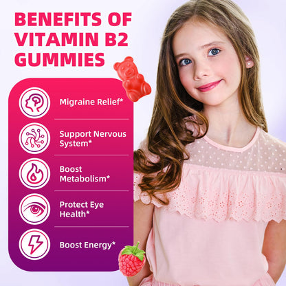 VCCHUYH Vitamin B2 Gummies for Kids & Adults, VIT B2 Riboflavin 400mg Supplement with Magnesium for Migraine Relief & Nervous System Support, Non-GMO, - PrimeBioHealth - canada supplements