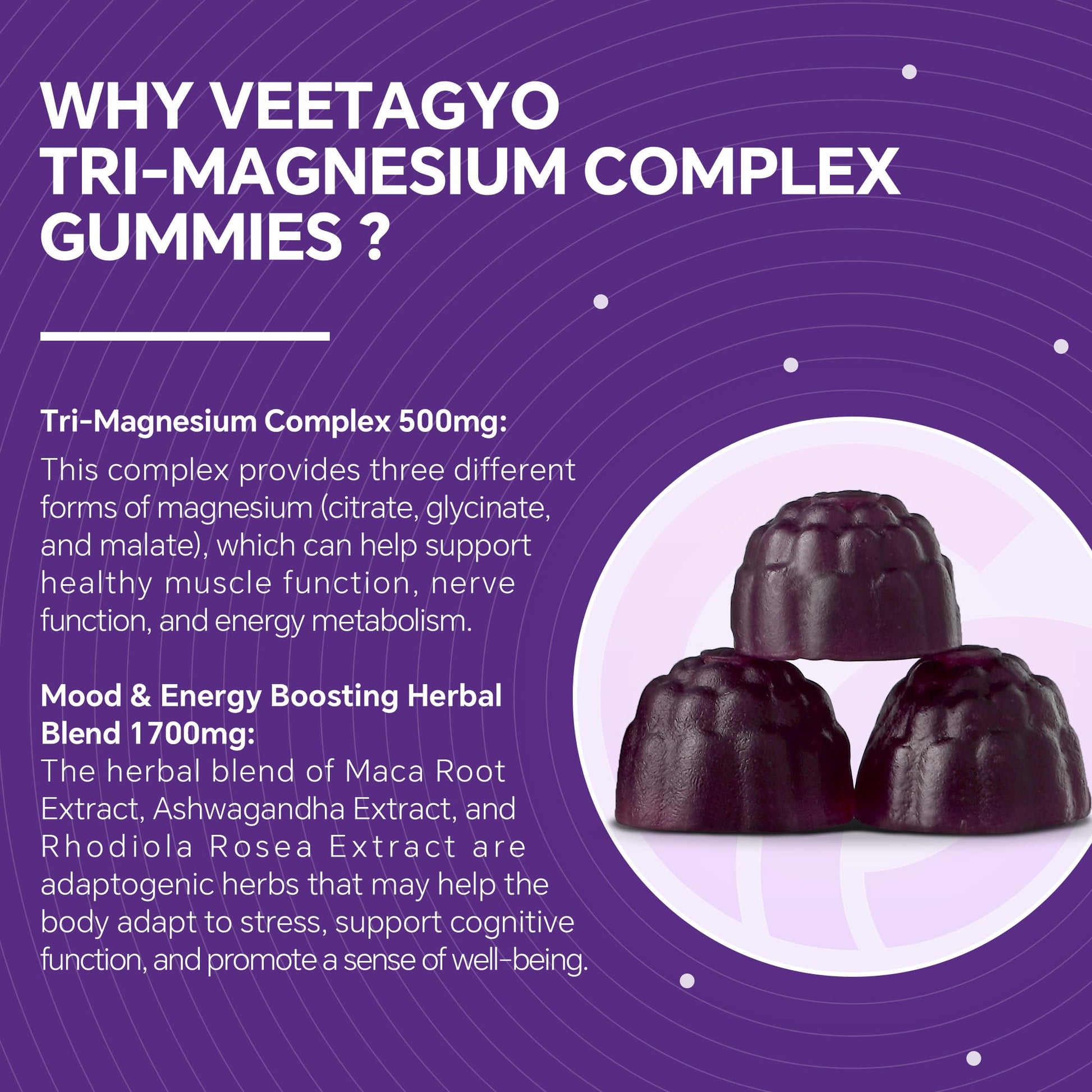 VEETAGYO Magnesium Gummies 500mg 400mg | High Absorption, Bone, Nerves, Muscle | 3 Forms of Magnesium Complex Supplement Glycinate,Taurate,Malate - PrimeBioHealth - canada supplements