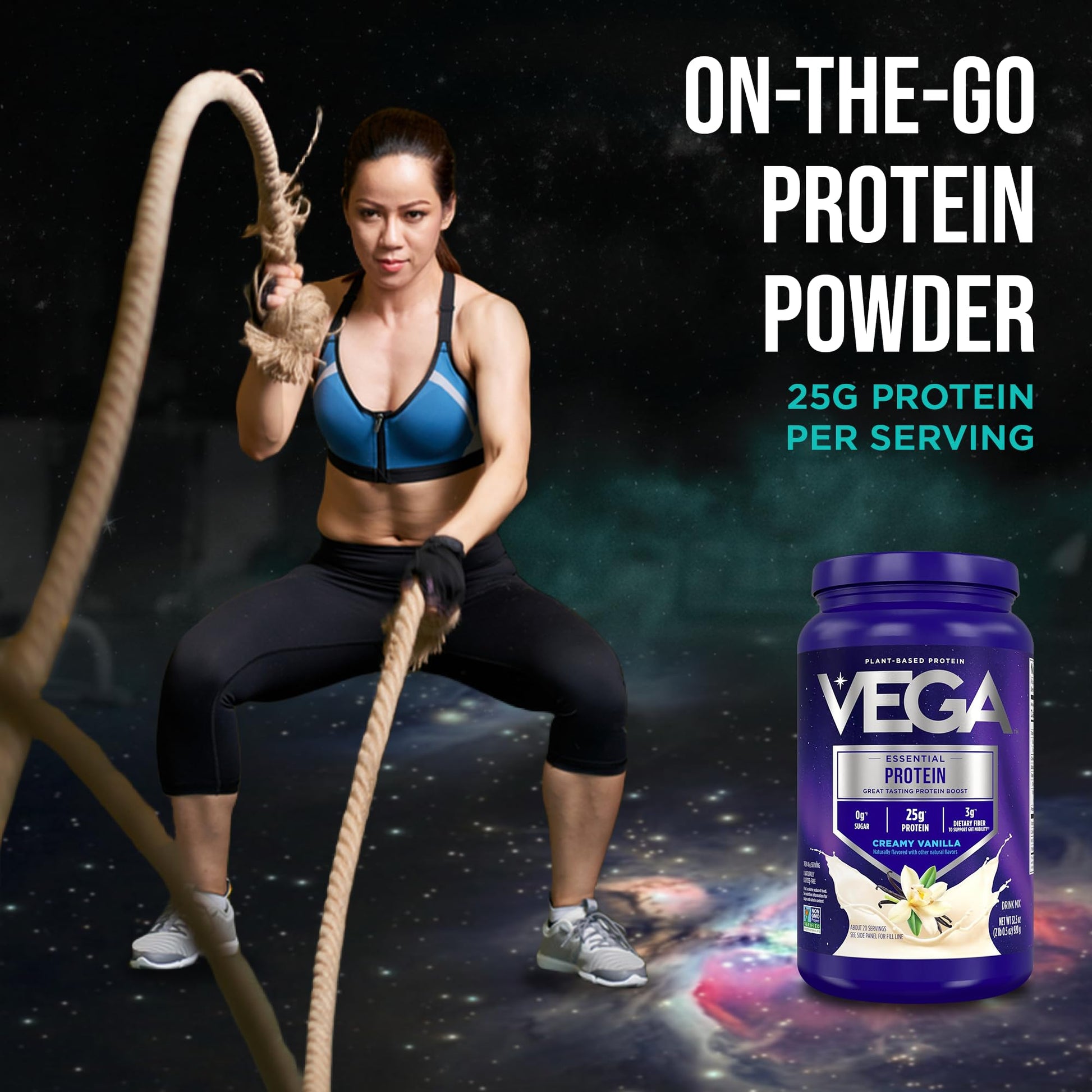 Vega Essential Protein – 25g Plant Based Protein Powder, Creamy Vanilla, Vegan for a Dairy-Free Vanilla Shake – Large Tub, 32.5oz (20 Servings) - PrimeBioHealth - canada supplements