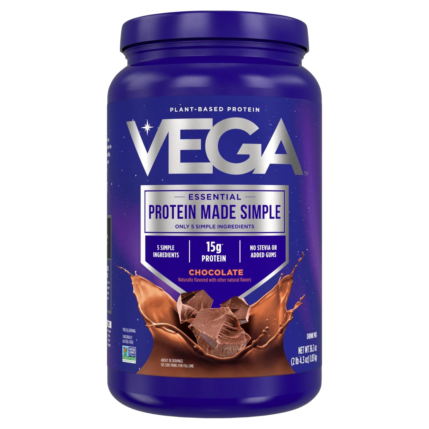Vega Protein Made Simple - 15g Plant-Based Pea Protein, Chocolate, 39 Servings, Stevia Free, No Artificial Sweeteners or Gums, Non-GMO, Gluten Free, - PrimeBioHealth - canada supplements