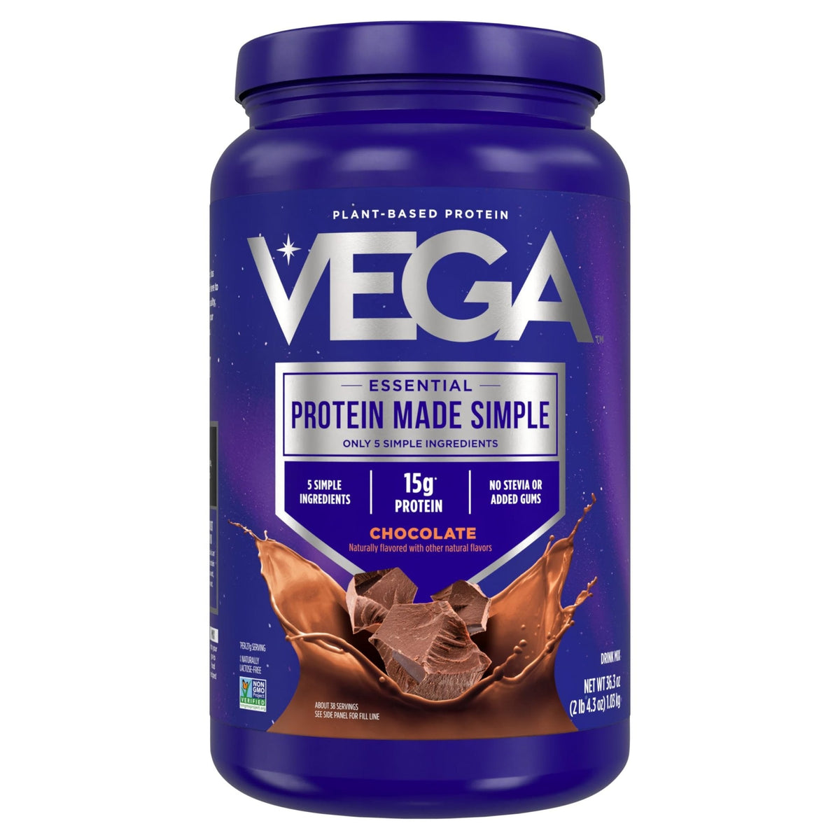 Vega Protein Made Simple - 15g Plant-Based Pea Protein, Chocolate, 39 Servings, Stevia Free, No Artificial Sweeteners or Gums, Non-GMO, Gluten Free, - PrimeBioHealth - canada supplements