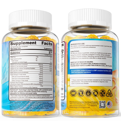 Vegan Omega-3 Gummies 1000mg + Turmeric - Omega 3 Fish Oil Alternative for Adults - Algae DHA 600mg & EPA 300mg - PrimeBioHealth - canada supplements