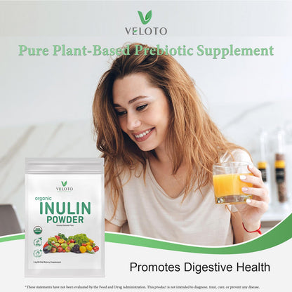 VELOTO Organic Inulin Powder – Prebiotic Fiber Supplement for Smoothies & Drinks, 2.2 lb, Flavorless, Water Soluble, Vegan & Non-GMO - PrimeBioHealth - canada supplements