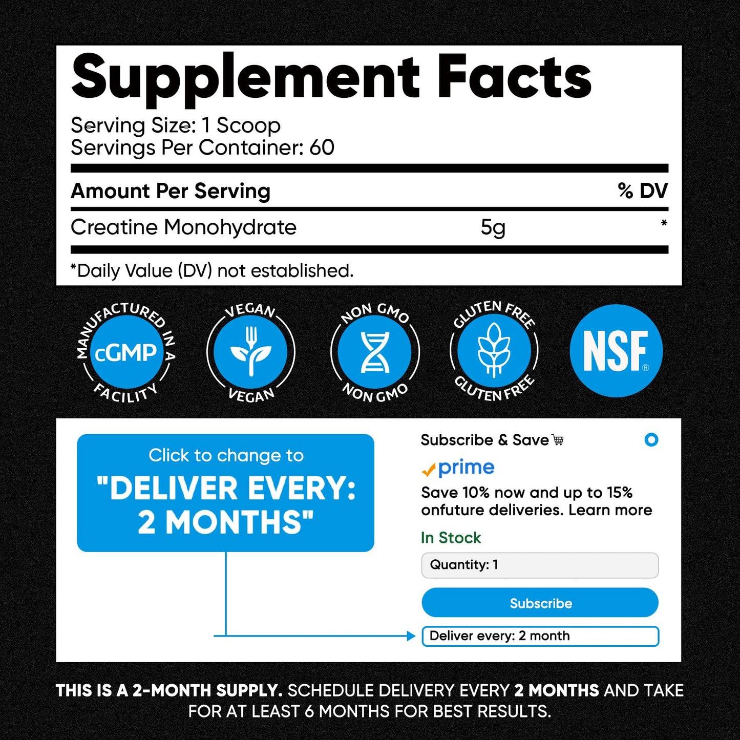 Venture Pal 100% Pure Micronized Creatine Monohydrate Powder, Unflavored Creatine for Women & Men, Vegan, Keto, Gluten Free, 5 g (5000mg) per Serving - PrimeBioHealth - canada supplements