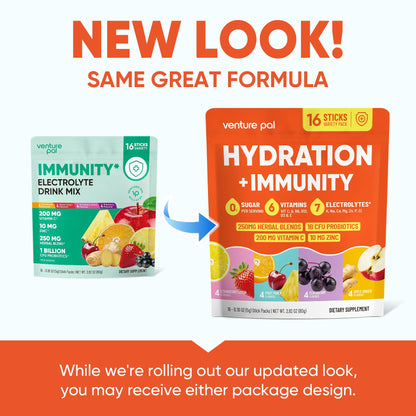 Venture Pal 2-in-1 Hydration + Immune Electrolytes Powder Packets with 7 Electrolytes & 6 Vitamins, Elderberry, Turmeric, Echinacea | Liquid Daily IV Drink Mix - PrimeBioHealth - canada supplements