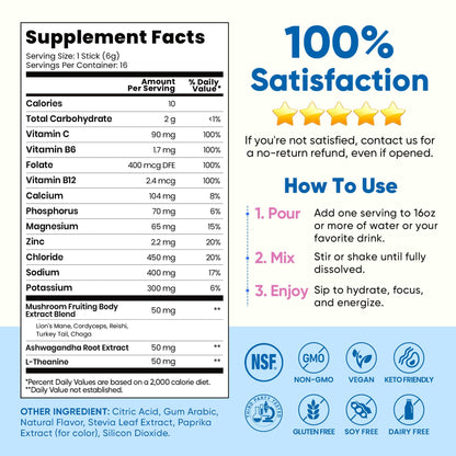 Venture Pal 2-in-1 Hydration Packets + Focus Support Electrolytes Powder, 7 Electrolytes + Vitamins, Magnesium, Lion's Mane & L-Theanine - PrimeBioHealth - canada supplements