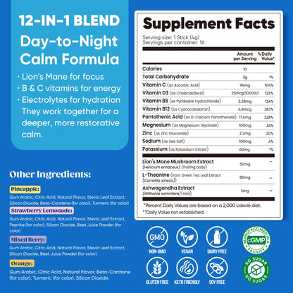 Venture Pal Calm Drink Mix, 12-in-1 Cortisol Reducer and Sleep Aid with Magnesium Glycinate, Ashwagandha, L-Theanine,Vitamin D, Calm Magnesium Powder - PrimeBioHealth - canada supplements