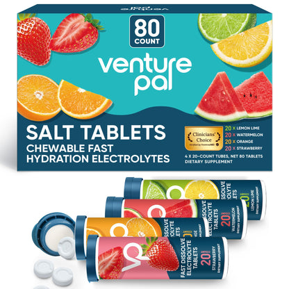 Venture Pal Chewable Electrolyte Tablets, 80 Count Fast-Dissolve Sugar-Free Stick Salt Tablets,Gluten Free – Variety Pack for Rapid Hydration, Outdoor Running, - PrimeBioHealth - canada supplements