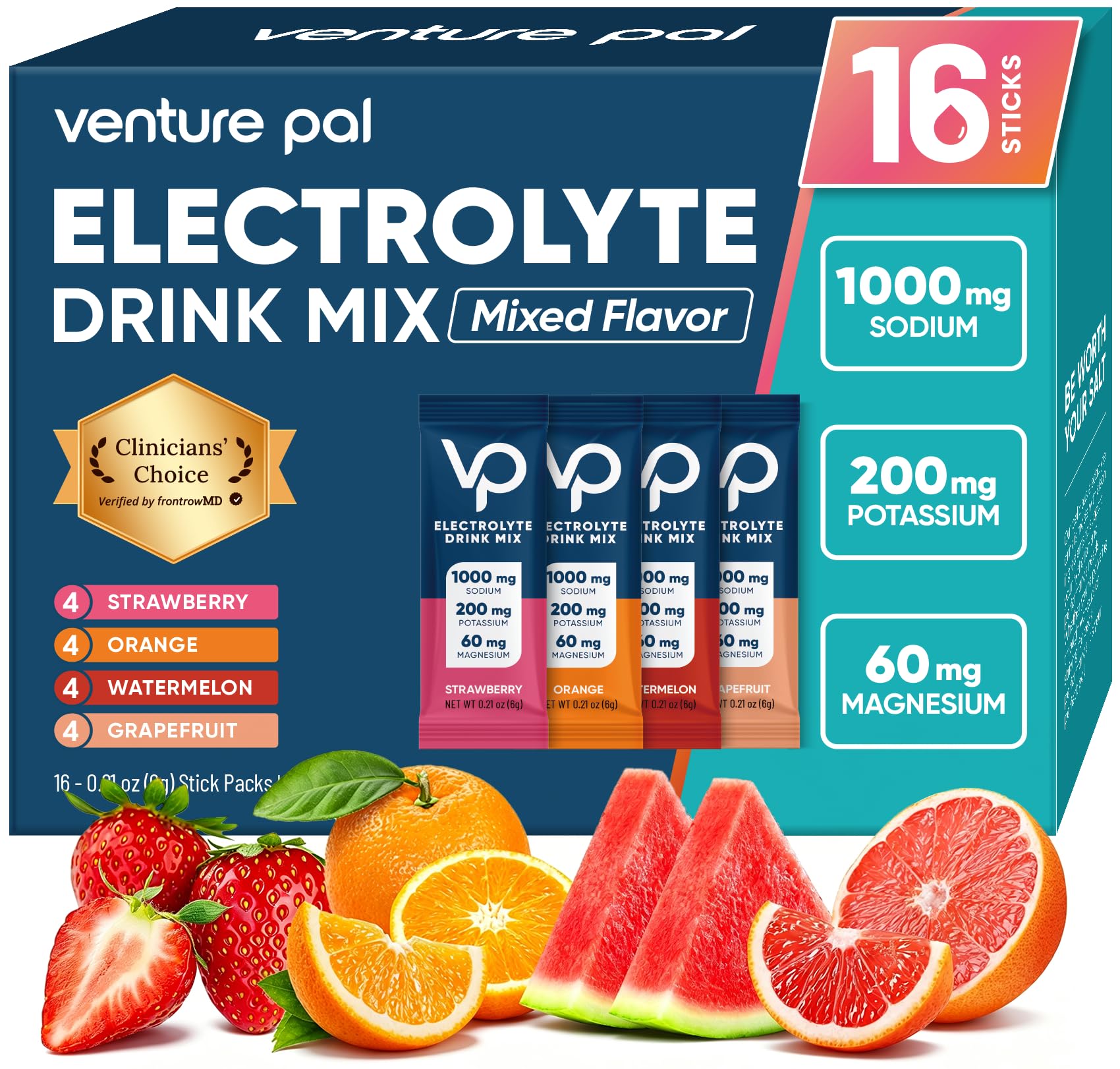 Venture Pal High Sodium Sugar Free Electrolytes Powder Packet - Hydration Packets with Vitamin, Sodium & Potassium | Zero Calories | Vegan, Keto & Paleo Friendly - PrimeBioHealth - canada supplements
