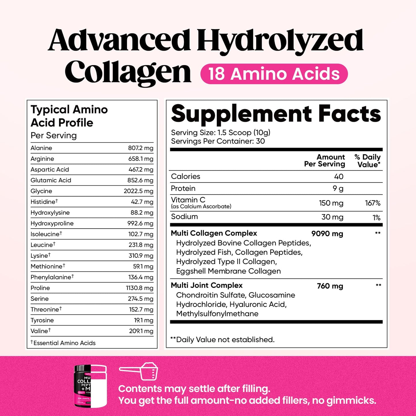 Venture Pal Multi Collagen Powder Type I, II, III, V, X – Hydrolyzed Collagen Peptides MSM, GC, Hyaluronic Acid Vitamin C | Collagen Supplement for Women - PrimeBioHealth - canada supplements