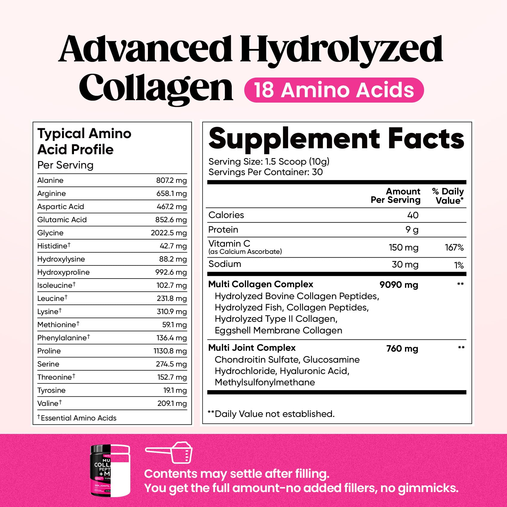 Venture Pal Multi Collagen Powder Type I, II, III, V, X – Hydrolyzed Collagen Peptides MSM, GC, Hyaluronic Acid Vitamin C | Collagen Supplement for Women - PrimeBioHealth - canada supplements