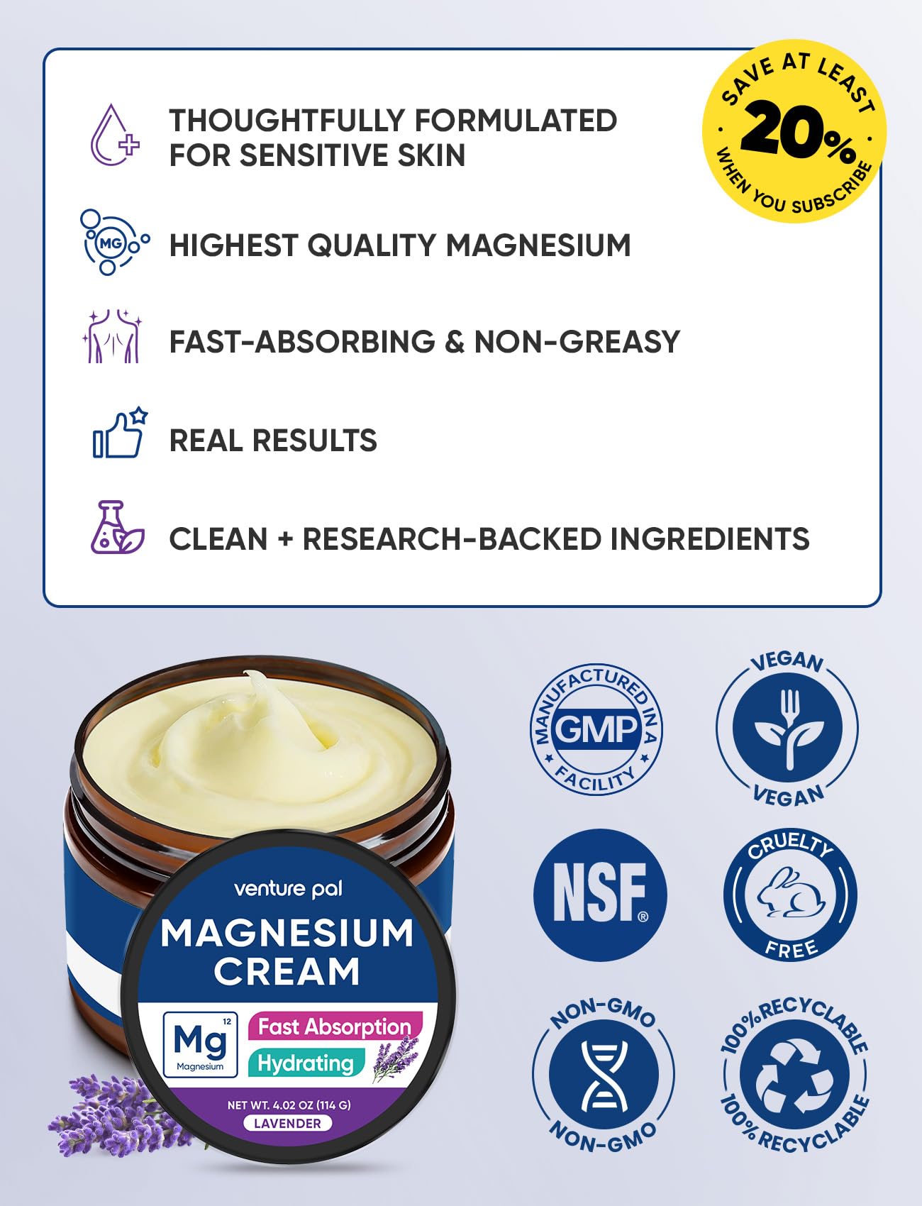 Venture Pal Topical Magnesium Cream, Fast-Absorbing Magnesium Moisturizing Lotion with Coconut Oil - PrimeBioHealth - canada supplements