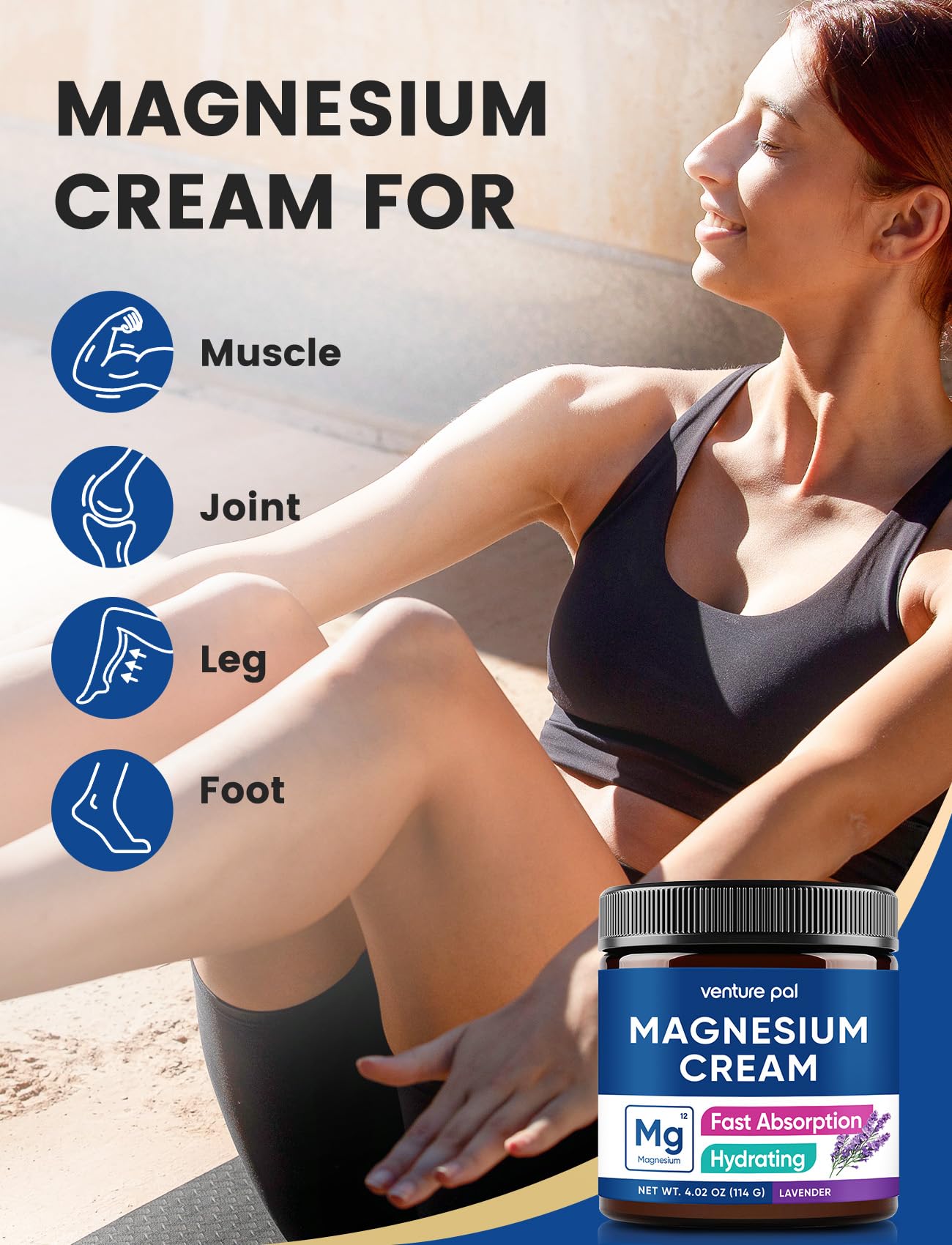 Venture Pal Topical Magnesium Cream, Fast-Absorbing Magnesium Moisturizing Lotion with Coconut Oil - PrimeBioHealth - canada supplements