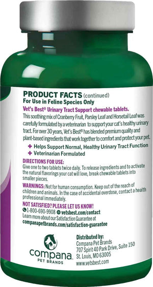 Vet's Best Cat Urinary Supplement, Urinary Tract Support Chewable for Cats, Supports A Healthy Urinary Tract in Cats, 60 Chewable Tablets