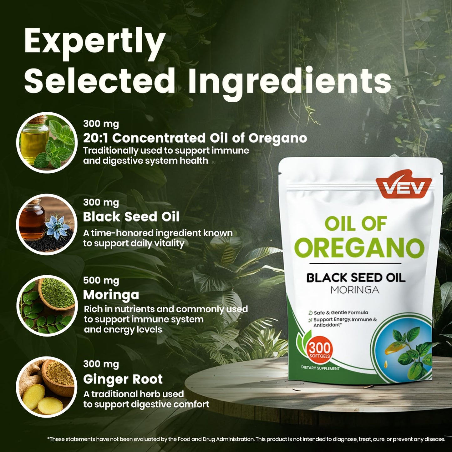 VEV Oil of Oregano with Black Seed Oil & Moringa, Organic, 300 Softgels, Aceite de Orégano, Carvacrol-Rich, Opaque Airtight Packaging - PrimeBioHealth - canada supplements