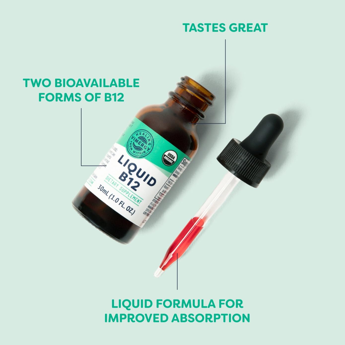 Vimergy USDA Organic Liquid Vitamin B12 Supplement 2500 mcg, Methylcobalamin & Adenosylcobalamin Fast-Absorbing Energy Support, Vegan, Non-GMO B12 Vitamins - PrimeBioHealth - canada supplements