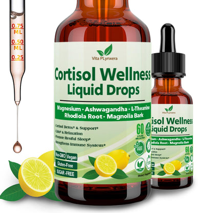 Vita PLynxera Cortisol Supplement Liquid Drops, 17-in-1 Cortisol Detox w. Magnesium Glycinate 400mg Ashwagandha, L-Theanine, Phosphatidylserine, Hormone Balanced - PrimeBioHealth - canada supplements