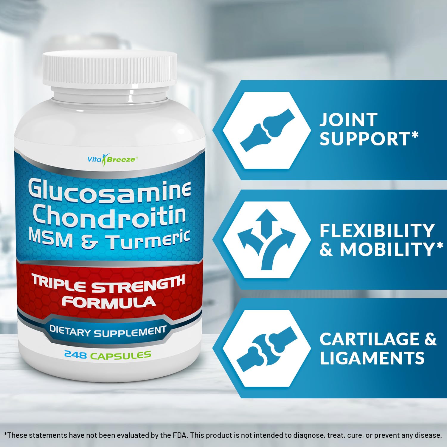 VitaBreeze Glucosamine Chondroitin, MSM & Turmeric Dietary Supplement - 248 Capsules - PrimeBioHealth - canada supplements