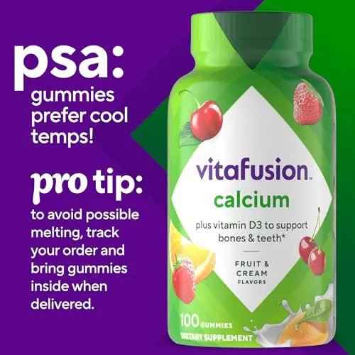 vitafusion Chewable Calcium Gummy Vitamins for Bone and Teeth Support, Calcium Gummies, Fruit and Cream Flavor, 100 Count, 50 Day Supply
