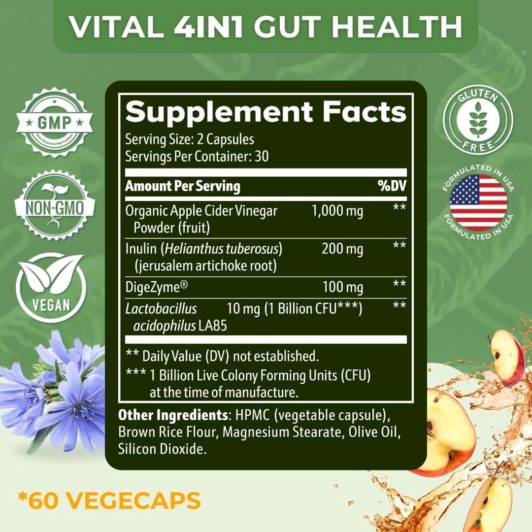 Vital Gut Health 4in1 Formula with Apple Cider Vinegar, Prebiotics & Probiotics, Digestive Enzymes for Strong Immunity Support - PrimeBioHealth - canada supplements