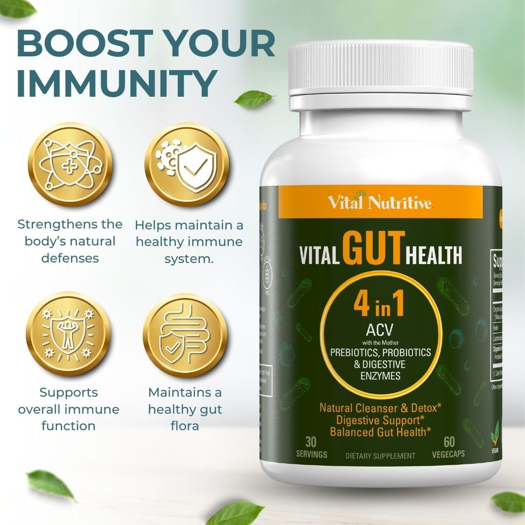Vital Gut Health 4in1 Formula with Apple Cider Vinegar, Prebiotics & Probiotics, Digestive Enzymes for Strong Immunity Support - PrimeBioHealth - canada supplements
