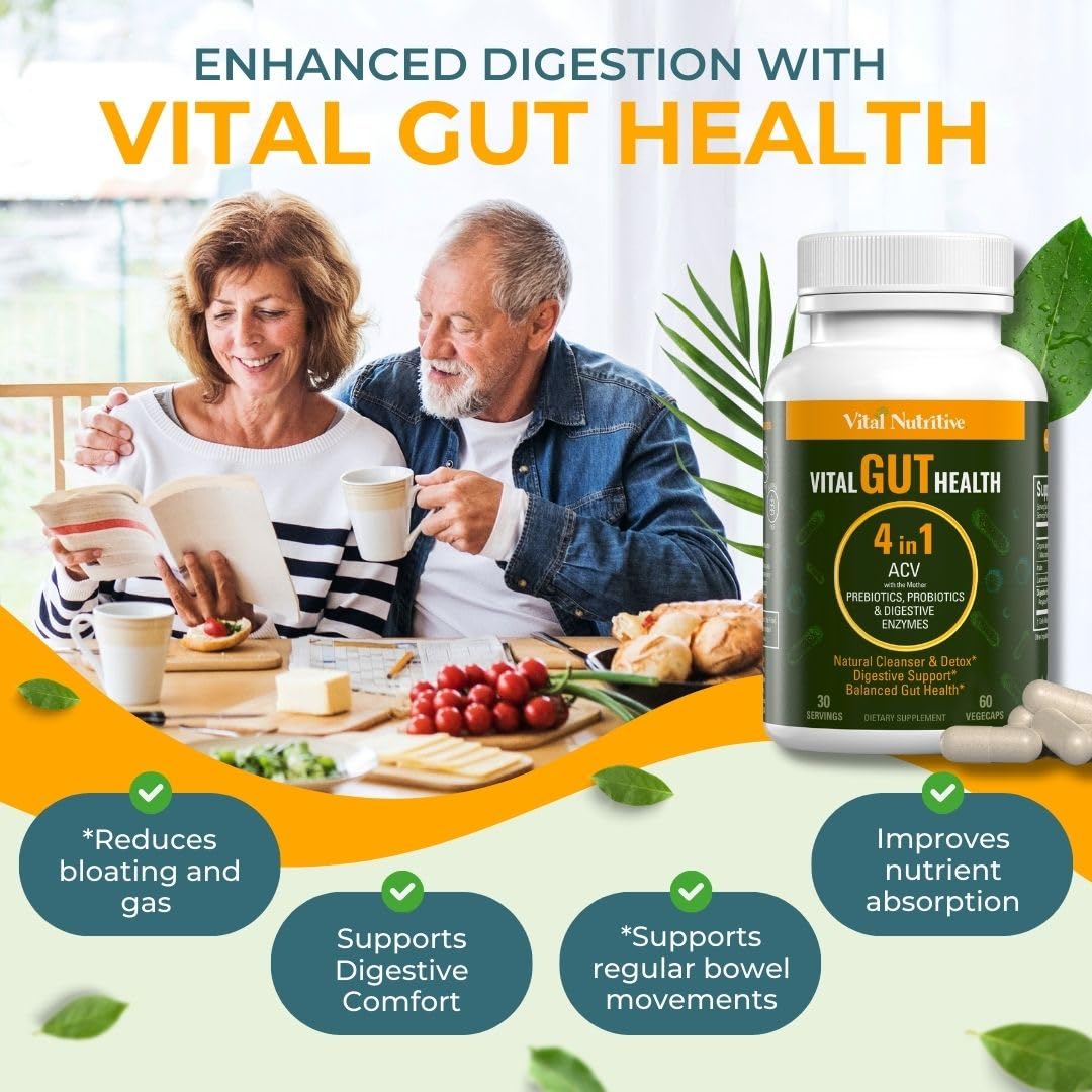 Vital Gut Health 4in1 Formula with Apple Cider Vinegar, Prebiotics & Probiotics, Digestive Enzymes for Strong Immunity Support - PrimeBioHealth - canada supplements