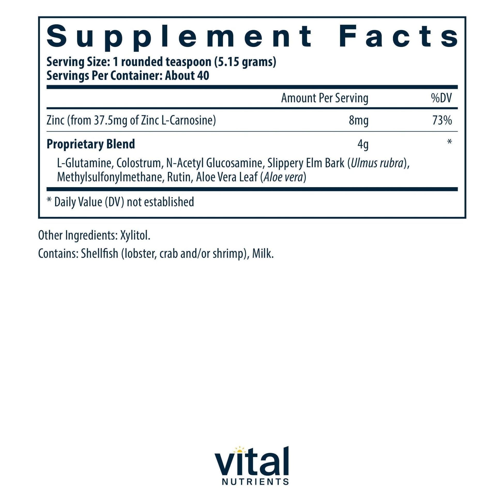 Vital Nutrients GI Repair Powder - Leaky Gut Powder with L Glutamine and Zinc - Digestive Enzyme Supplement to Support Gut Health - PrimeBioHealth - canada supplements