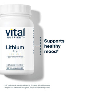 Vital Nutrients Lithium Orotate - Vegan Lithium Supplements for Memory, State of Mind, and Behavioral Health*- 5mg - Gluten, Dairy, Soy Free - 90 Capsules - PrimeBioHealth - canada supplements