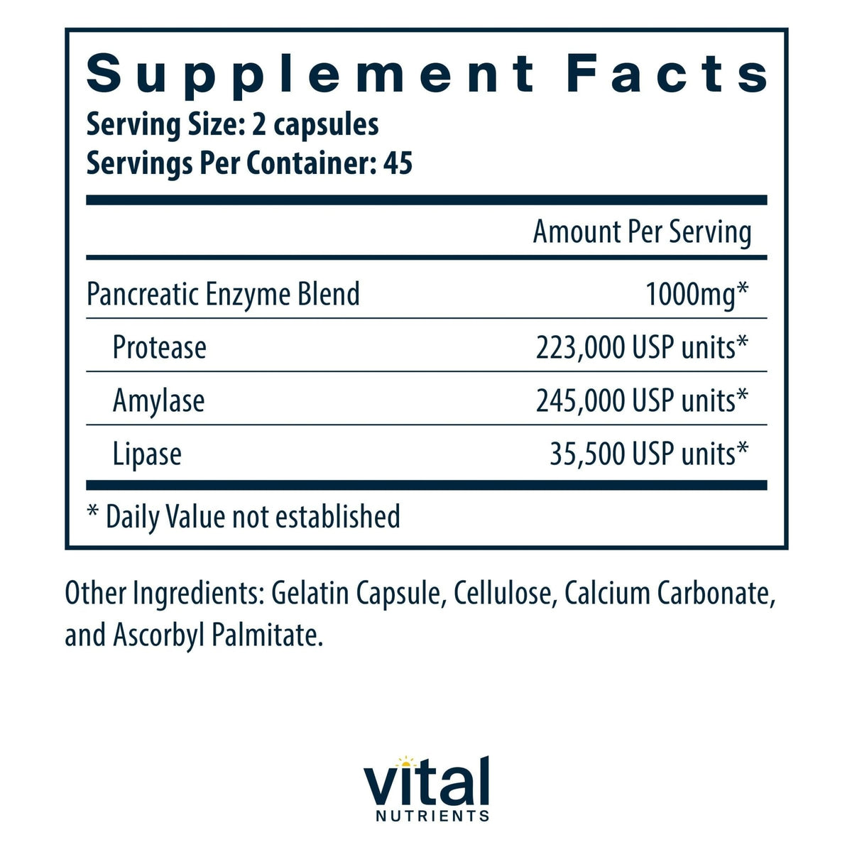Vital Nutrients Pancreatic Enzymes 1000mg (Full Strength) - Pancreatin Digestion Supplement with Protease, Amylase & Lipase - Digestive Enzymes - PrimeBioHealth - canada supplements