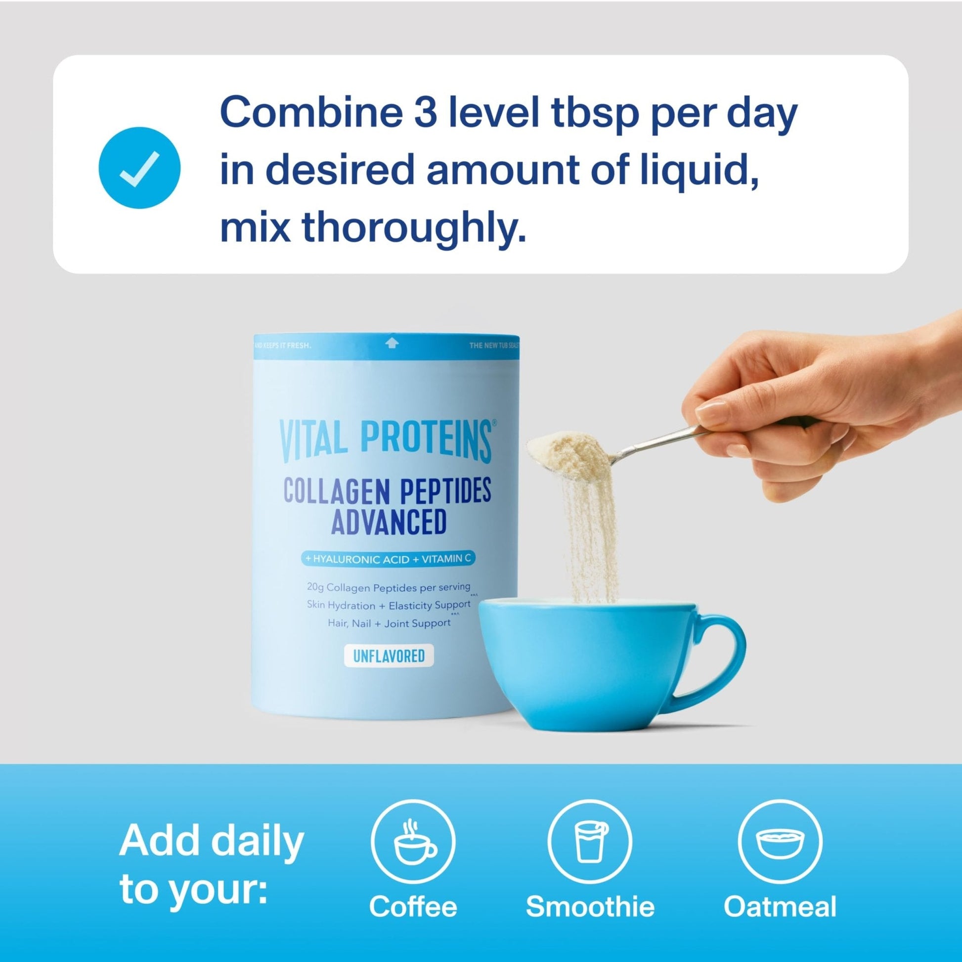 Vital Proteins Collagen Peptides Powder Advanced with Hyaluronic Acid & Vitamin C, 20oz Collagen Protein, Unflavored, 27 Servings - PrimeBioHealth - canada supplements