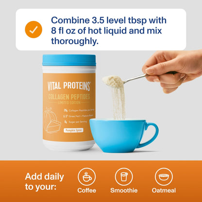 Vital Proteins® Pumpkin Spice Collagen Peptides, 20g Collagen Peptides, Healthy Hair, Skin, Nails & Joints - PrimeBioHealth - canada supplements