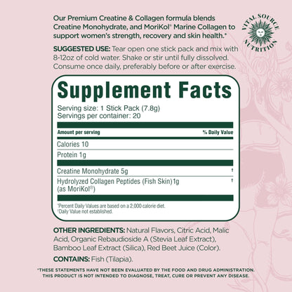 Vital Source Nutrition - Flexi - Creatine & Collagen Stick Packs - 5g Creatine Monohydrate + 1g MoriKol Collagen -Supports Strength, Recovery & Skin Health -20 Servings - PrimeBioHealth - canada supplements