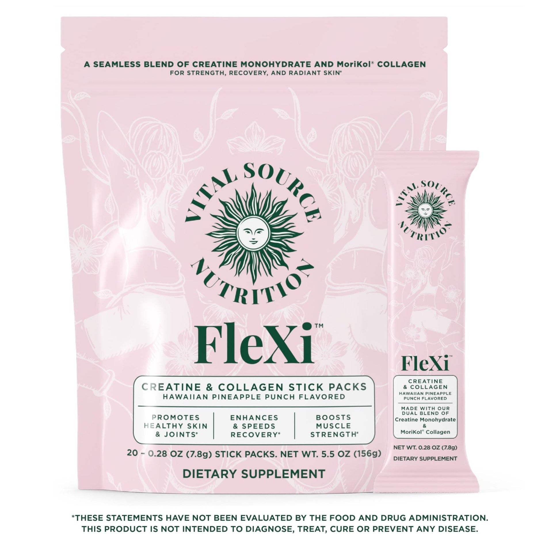 Vital Source Nutrition - Flexi - Creatine & Collagen Stick Packs - 5g Creatine Monohydrate + 1g MoriKol Collagen -Supports Strength, Recovery & Skin Health -20 Servings - PrimeBioHealth - canada supplements