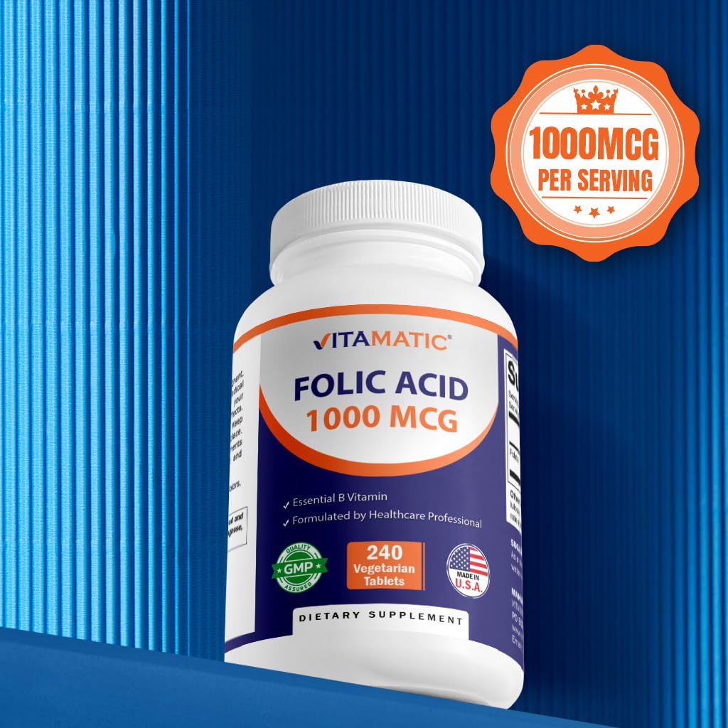 Vitamatic Folic Acid 1000 mcg (1 mg) - Vegetarian Tablets - 1667 mcg DFE - Vitamin B9 (240 Count (Pack of 1)) - PrimeBioHealth - canada supplements