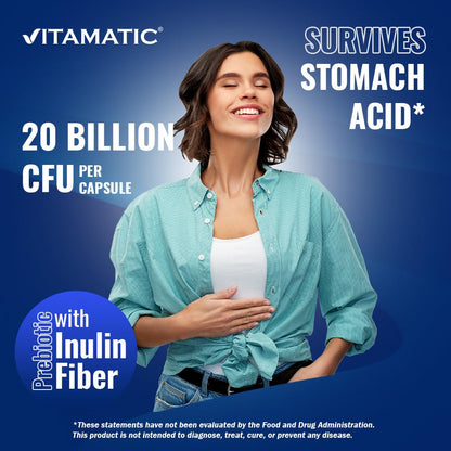 Vitamatic Lactobacillus Plantarum - 20 Billion per DR Capsule - 60 Count - Digestive Support - Made with Prebiotic Inulin Fiber - PrimeBioHealth - canada supplements