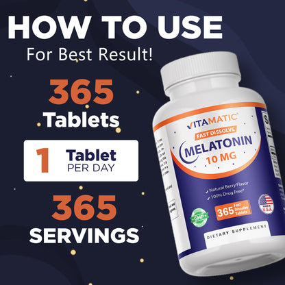 Vitamatic Melatonin 10 mg Fast Dissolve Tablets – Quick-Dissolving Sleep Support Supplement for Adults – Vegetarian, Non-GMO & Gluten-Free - PrimeBioHealth - canada supplements