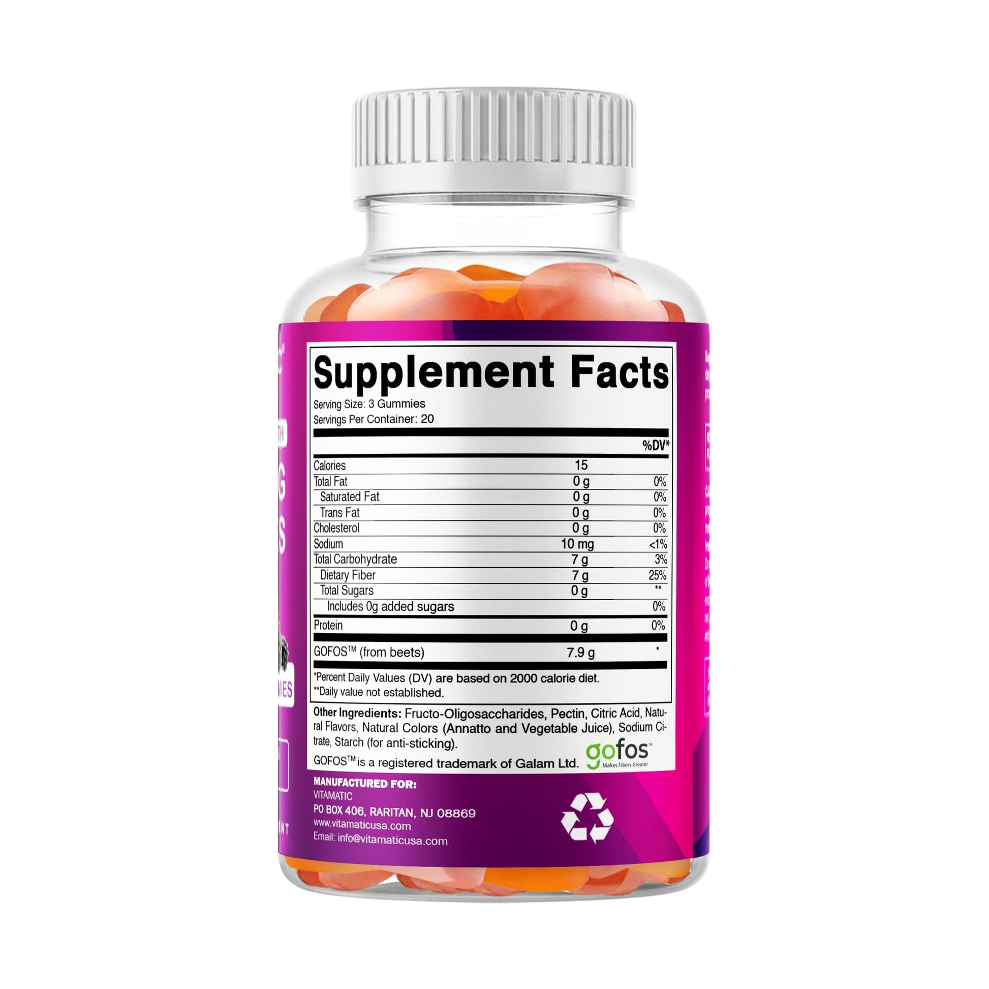 Vitamatic Prebiotic Fiber Gummies for Adults – 2 Pack (Total 120 Gummies) 7g Fiber per Serving | Extra Strength | Zero Sugar Added | Pectin-Based - PrimeBioHealth - canada supplements