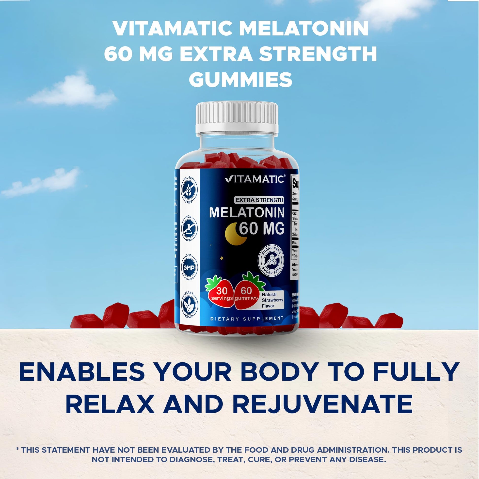 Vitamatic Sugar Free Melatonin 60 mg - 60 Vegetarian Gummies - Non-Habit Forming Supplement - PrimeBioHealth - canada supplements