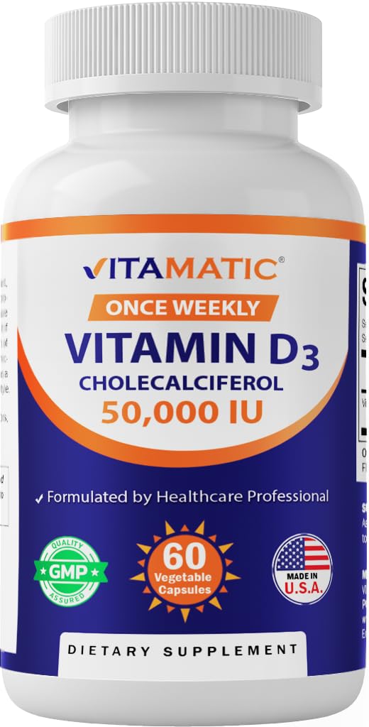 Vitamatic Vitamin D3 50,000 IU (as Cholecalciferol), Once Weekly Dose, 1250 mcg, 60 Veggie Capsules 1 Year Supply, Progressive Formula Helping - PrimeBioHealth - canada supplements