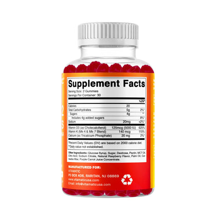 Vitamatic Vitamin D3 & K2 Gummies (2-Pack, 60 Count) Supports Healthy Bones, Heart Health, Calcium Absorption, - PrimeBioHealth - canada supplements