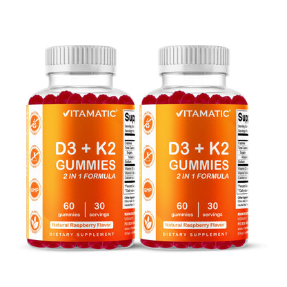 Vitamatic Vitamin D3 & K2 Gummies (2-Pack, 60 Count) Supports Healthy Bones, Heart Health, Calcium Absorption, - PrimeBioHealth - canada supplements