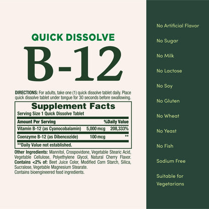 Vitamin B12 by Nature's Bounty, Quick Dissolve Vitamin Supplement, Supports Energy Metabolism and Nervous System Health, 5000mcg - PrimeBioHealth - canada supplements