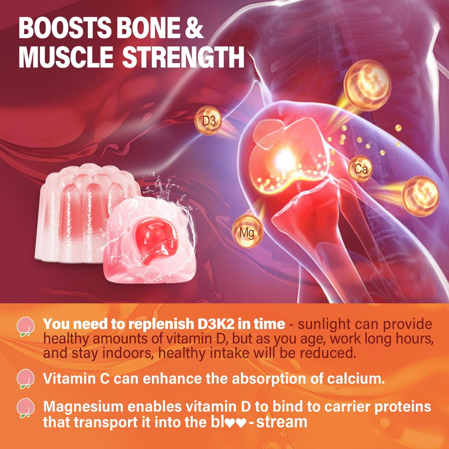 Vitamin D3 K2 Gummies 5000IU / 10,000 IU with 500mg Calcium + K2(MK-7) 200mcg, Magnesium, Vitamin C & Zinc, Extra Strength - Ultimate Absorbency for Bones - PrimeBioHealth - canada supplements