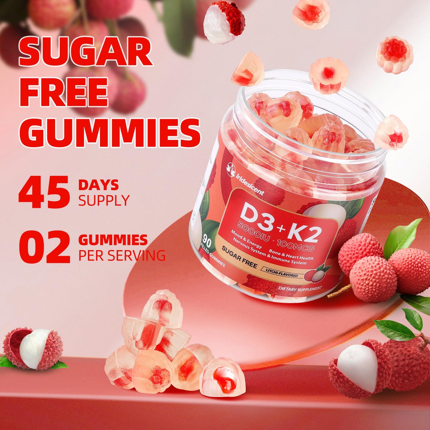 Vitamin D3 K2 Gummies w/Magnesium Sugar Free - 90 Count | D3 Vitamin 5,000 IU + K2(MK-7) 100 mcg - Vegan K2 D3 Vitamin Supplement, Highly Absorbent Supports Bone - PrimeBioHealth - canada supplements