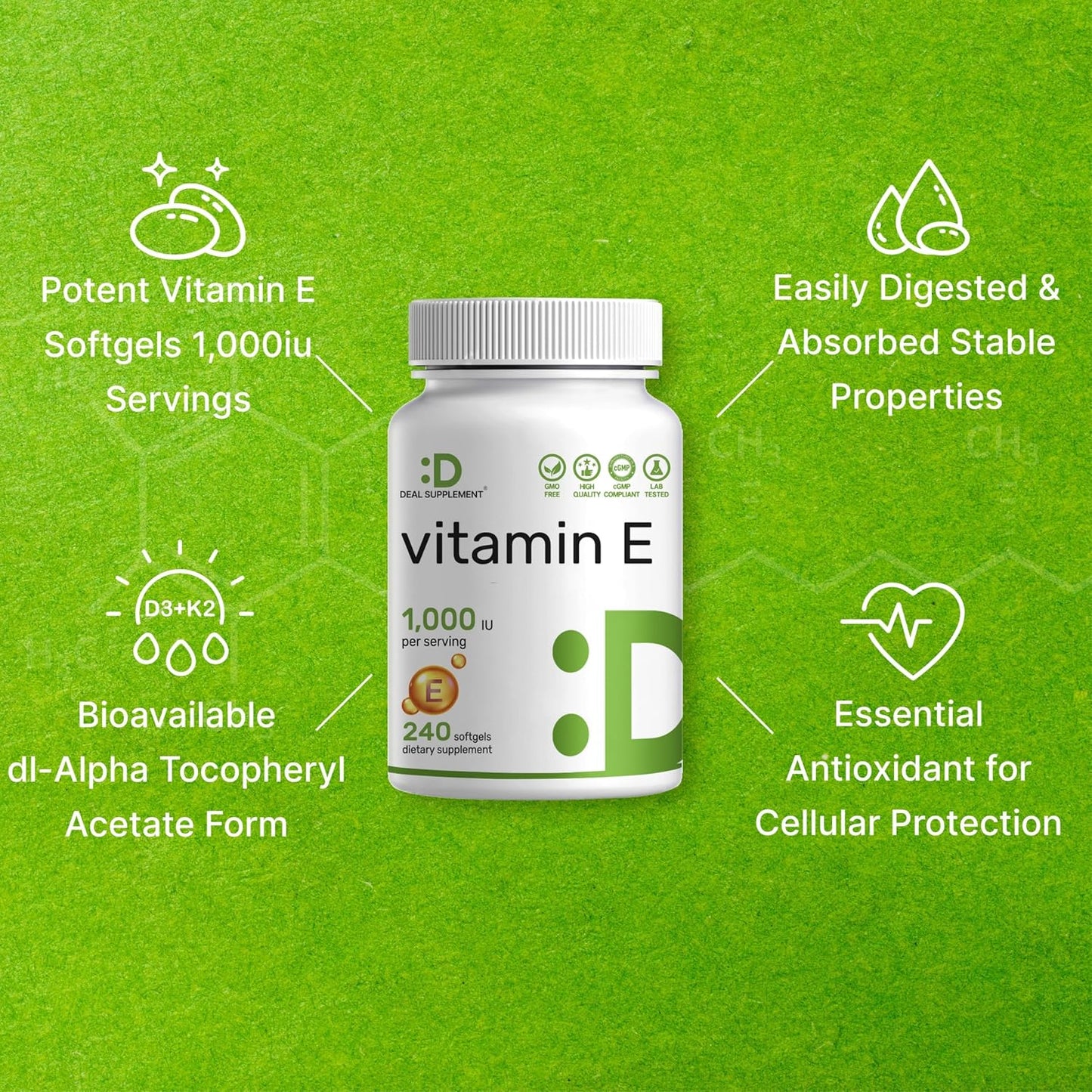 Vitamin E Supplements, 1,000 IU Per Serving, 240 Softgels – Extra Strength Antioxidant Protection – Bioavailable Stable Form – Skin, Heart, Brain, & Immune Support – Non-GMO - PrimeBioHealth - canada supplements