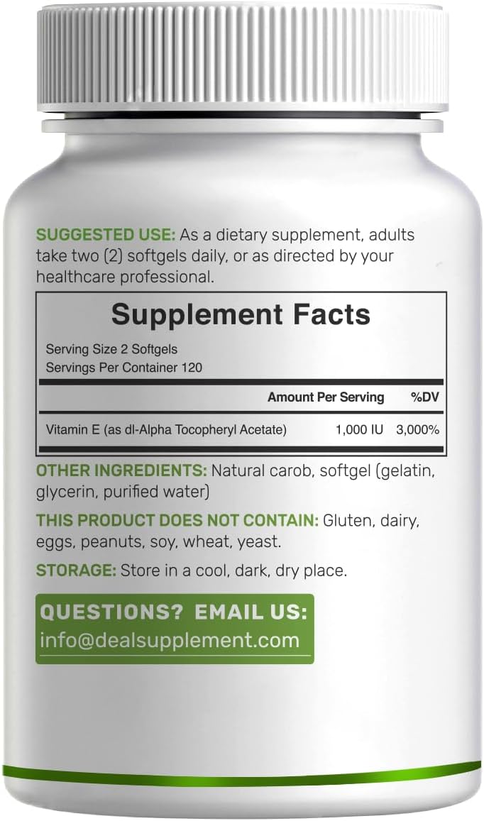 Vitamin E Supplements, 1,000 IU Per Serving, 240 Softgels – Extra Strength Antioxidant Protection – Bioavailable Stable Form – Skin, Heart, Brain, & Immune Support – Non-GMO - PrimeBioHealth - canada supplements
